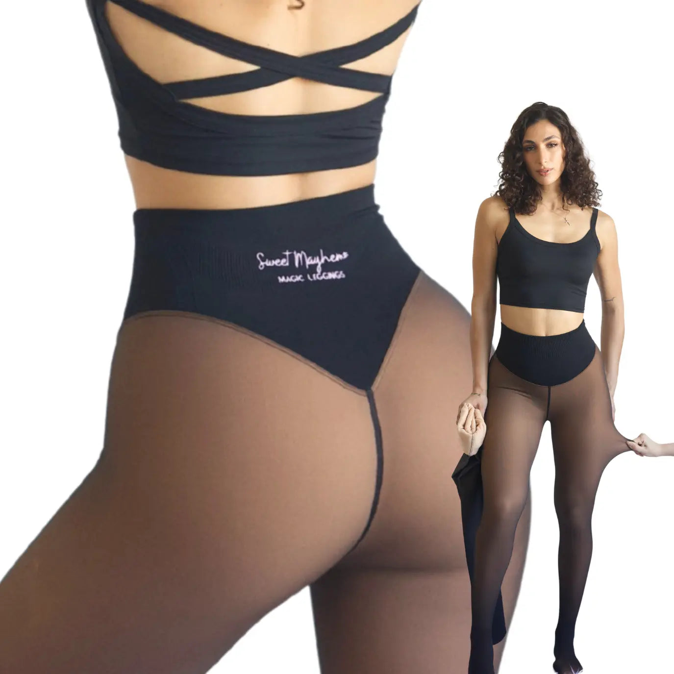 NEW COMPRESSION BAND & ONE SEAM OPTION! the ORIGINAL MAGIC FLEECE LINED LEGGINGS - XXS to 3XL - 4 SHADES - CLOSED FOOT - Fleece Tights Available in plus Size and Light to Brown Fur