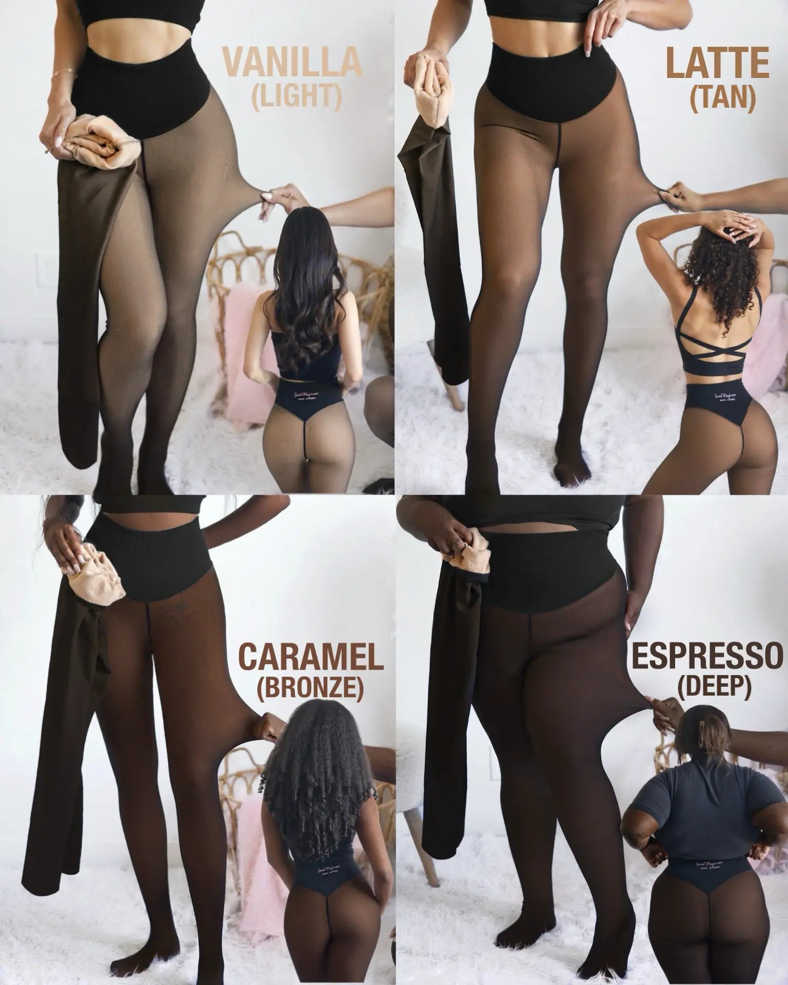 NEW COMPRESSION BAND & ONE SEAM OPTION! the ORIGINAL MAGIC FLEECE LINED LEGGINGS - XXS to 3XL - 4 SHADES - CLOSED FOOT - Fleece Tights Available in plus Size and Light to Brown Fur