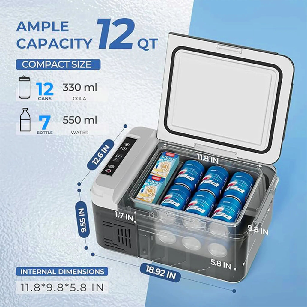 Euhomy 12-Volt 11 Quart Electric Cooler (Car Refrigerator) - APP & Bluetooth Enabled, Portable RV & Car Freezer
