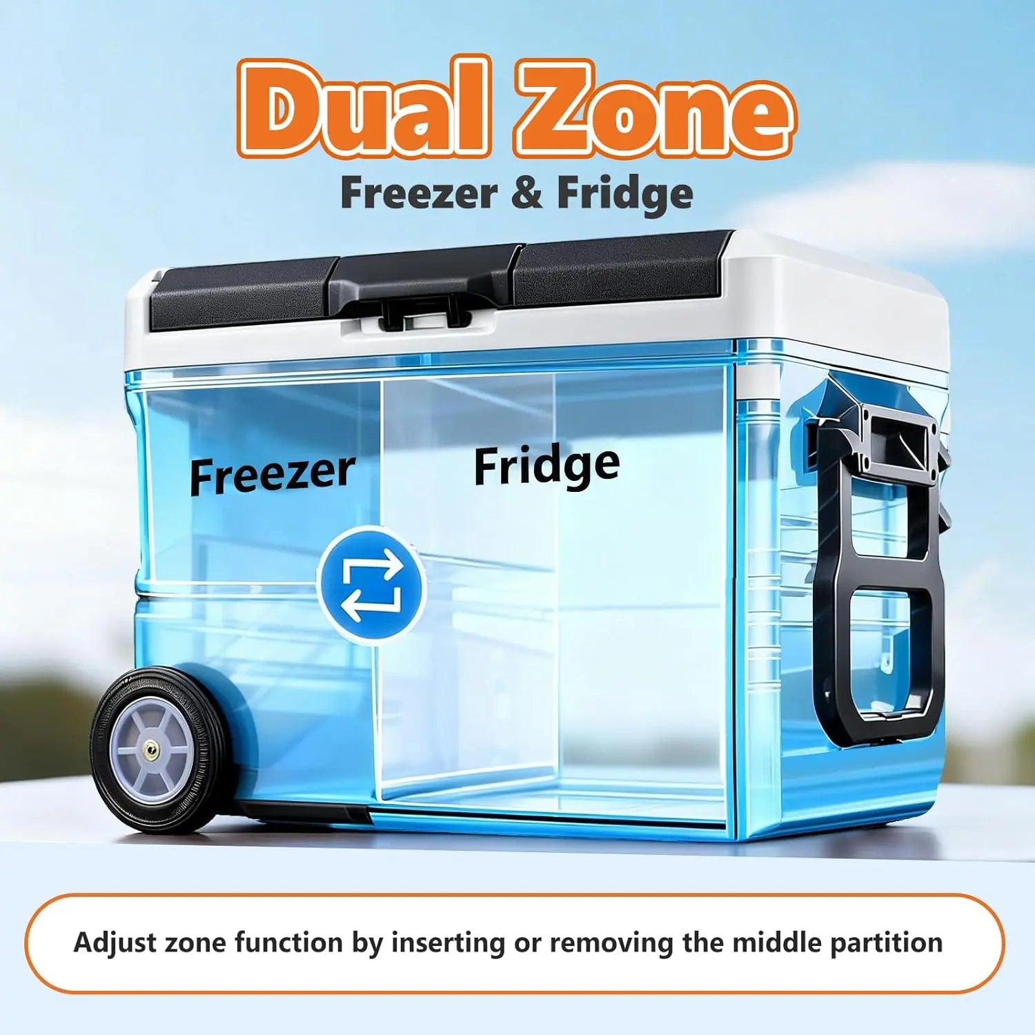 53QT Extra Large Dual Zone Portable Car Refrigerator with Wheels & Cutting Board, -4°F Freezer, Bluetooth 12V/24V DC & AC Powered Cooler for Camping & RV
