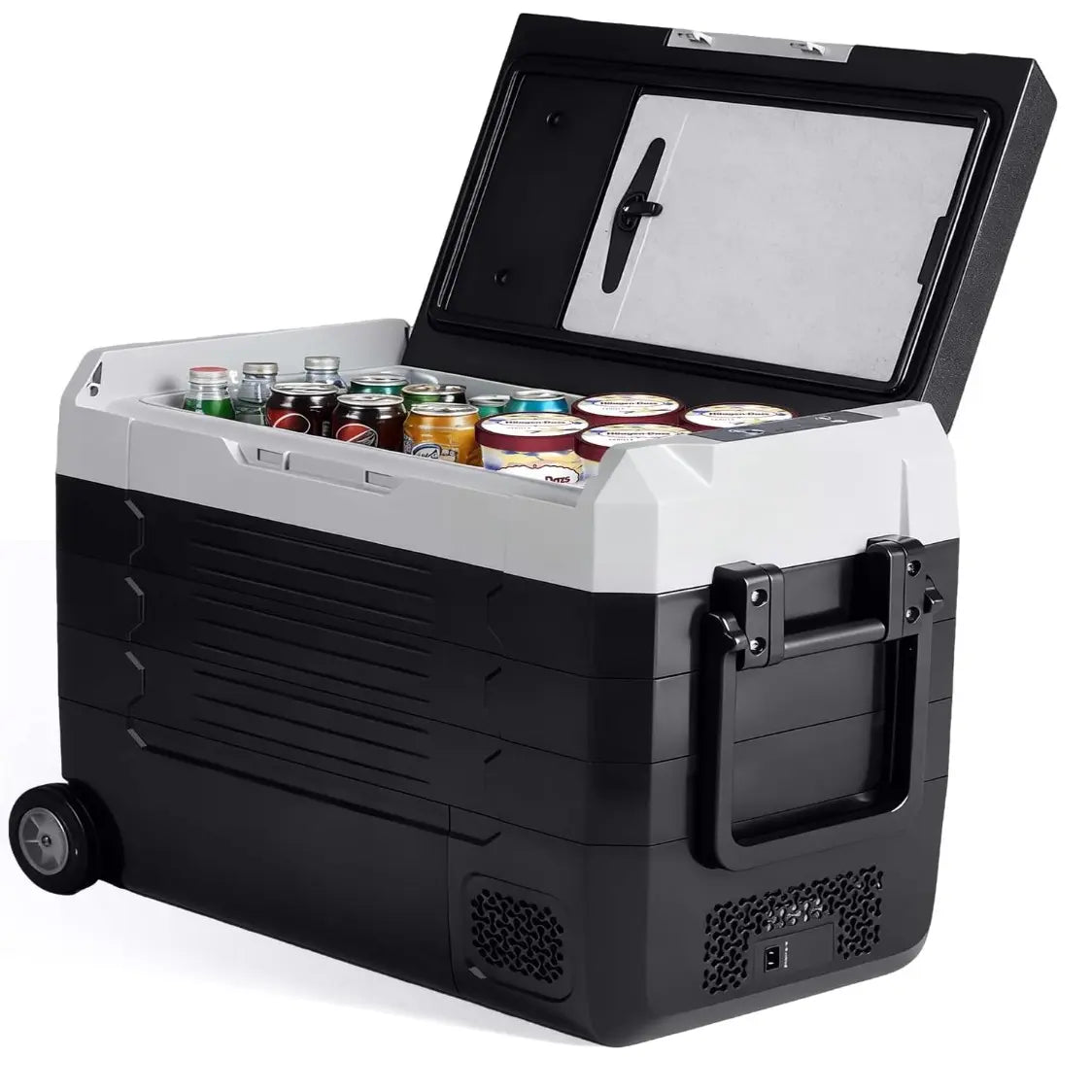 53QT Extra Large Dual Zone Portable Car Refrigerator with Wheels & Cutting Board, -4°F Freezer, Bluetooth 12V/24V DC & AC Powered Cooler for Camping & RV