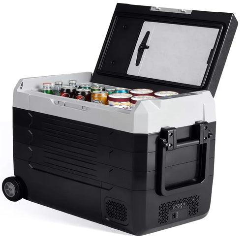 53QT Extra Large Dual Zone Portable Car Refrigerator with Wheels & Cutting Board, -4°F Freezer, Bluetooth 12V/24V DC & AC Powered Cooler for Camping & RV