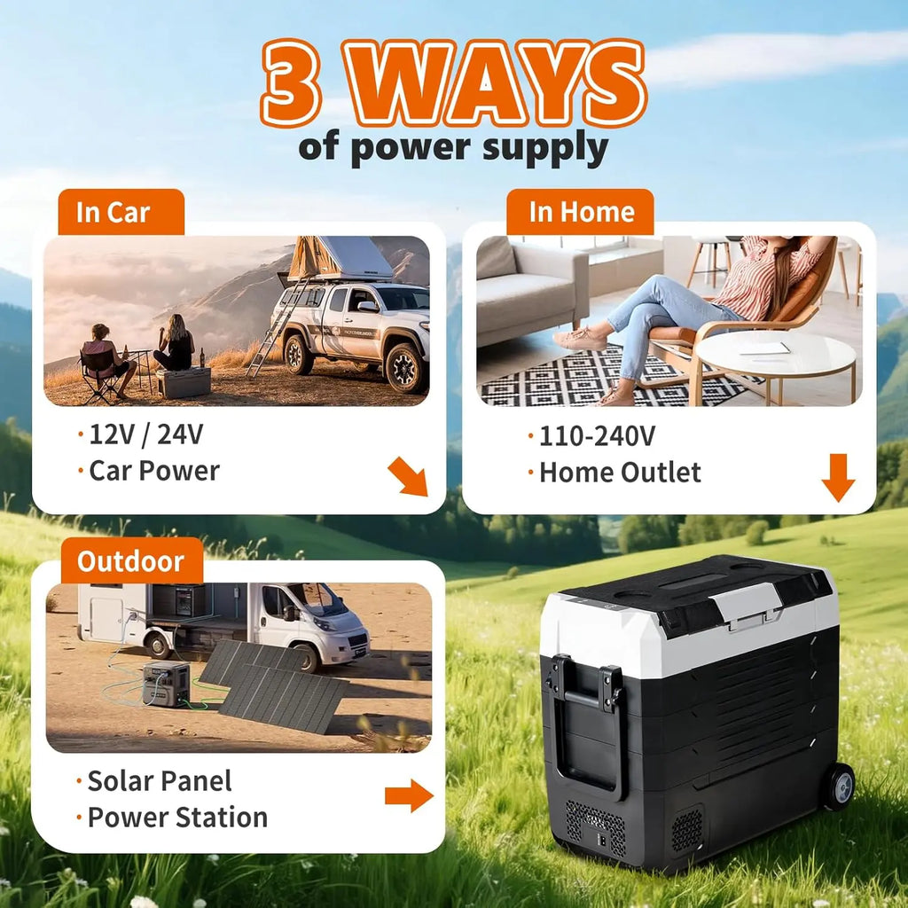 53QT Extra Large Dual Zone Portable Car Refrigerator with Wheels & Cutting Board, -4°F Freezer, Bluetooth 12V/24V DC & AC Powered Cooler for Camping & RV