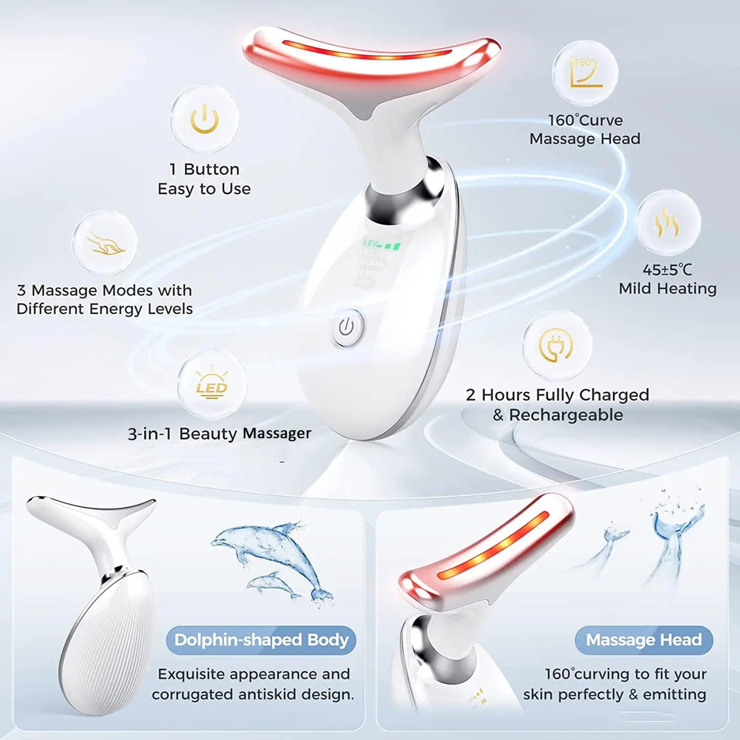 Neck Massager, Facial and Neck Massage Tool, Suitable for Facial, Neck, and Leg Massage, for Women and Men, Facial Beauty Instrument